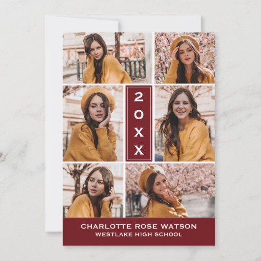 簡易シック写真コラージュ卒業招待状 招待状 (正面)