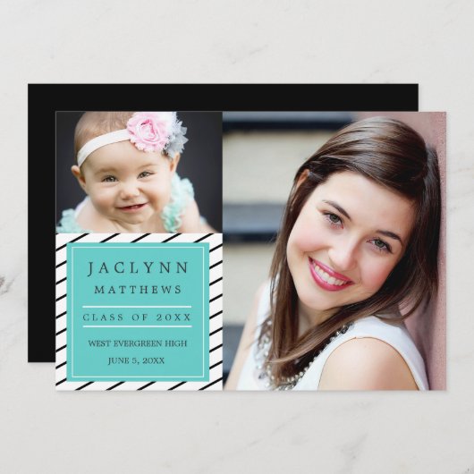 簡易シック写真卒業パーティー招待状 招待状 (正面/裏面)