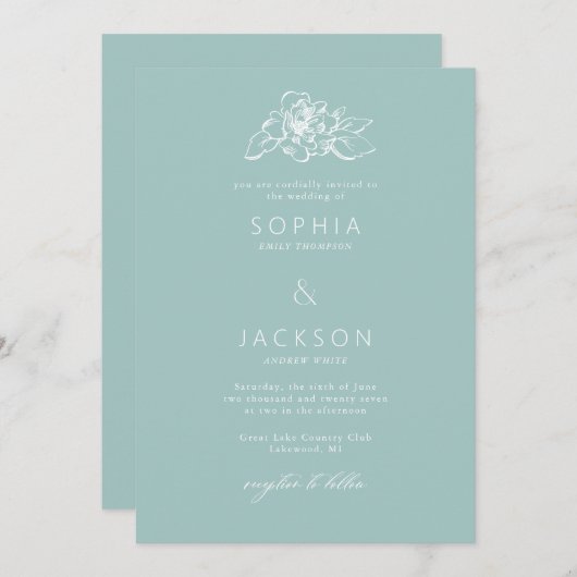 簡易開花シーフォームグリーン結婚ズ 招待状 (正面/裏面)