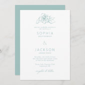 簡易開花海泡グリーンホワイト結婚ズ 招待状 (正面/裏面)