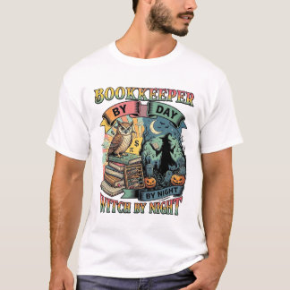 簿記係の日+ウィッチ+ナイト+ハロウィン+フクロウ+本+パンプキン Tシャツ