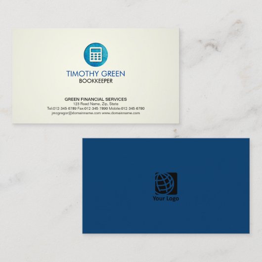簿記担当者Financial Services計算機の青のアイコン 名刺 (正面/裏面)