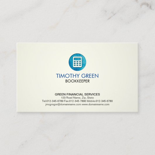 簿記担当者Financial Services計算機の青のアイコン 名刺 (正面)