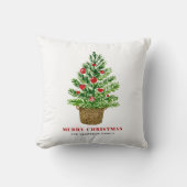 籐のバスケットにクリスマスツリーのメリークリスマス クッション (正面)