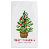 籐のバスケットにクリスマスツリーのメリークリスマス スモールペーパーバッグ (裏面)