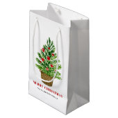 籐のバスケットにクリスマスツリーのメリークリスマス スモールペーパーバッグ (正面アングル)