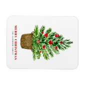 籐のバスケットにクリスマスツリーのメリークリスマス マグネット (横)