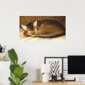 籐椅子で眠っている猫 ポスター (ホームオフィス)