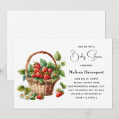 籠に入ったフレッシュイチゴのベビーシャワー 招待状 (正面/裏面)