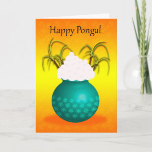 米および植物のポットとの幸せなPongal、 カード