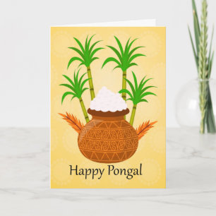 米および植物のポットとの幸せなPongal、 カード