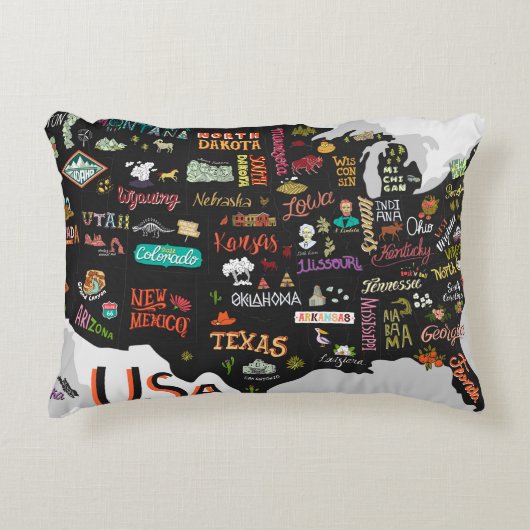 米図解入りの、写真付きの国の地図。州と アクセントクッション (正面)