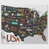 米図解入りの、写真付きの国の地図。州と ラッピングペーパー (フラット)