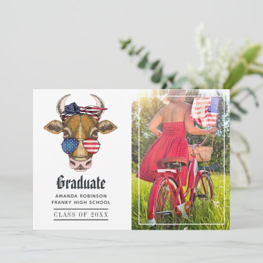 米国おもしろい愛国牛の卒業写真 案内状 (スタンド正面)