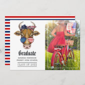 米国おもしろい愛国牛の卒業写真 案内状 (正面/裏面)