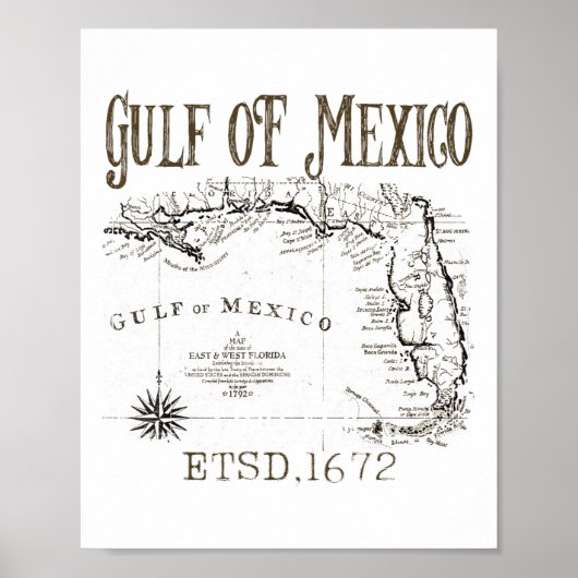 米国おもしろい湾メキシコ湾国旗の地図 ポスター (正面)