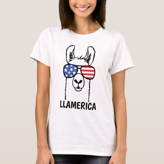 米国おもしろい7月4日Llamerica, Lllamaシャツ Tシャツ (正面)