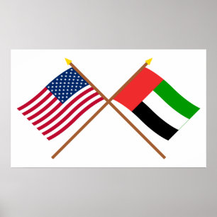 米国およびアラブ首長国連邦によって交差させる旗 ポスター