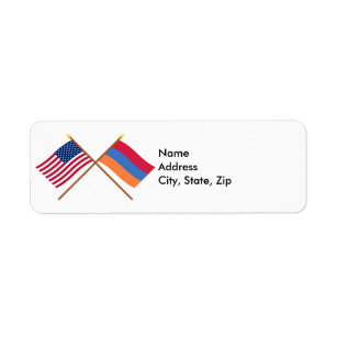 米国およびアルメニアによって交差させる旗 ラベル