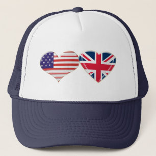 米国およびイギリスのハートの旗のデザイン キャップ