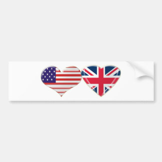 米国およびイギリスのハートの旗のデザイン バンパーステッカー