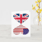 米国およびイギリスのハートの旗の芸術の接吻 カード (黄色い花)