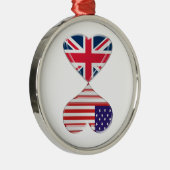 米国およびイギリスのハートの旗の芸術の接吻 メタルオーナメント (右)