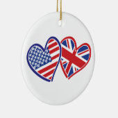 米国およびイギリスの旗のハート セラミックオーナメント (右)