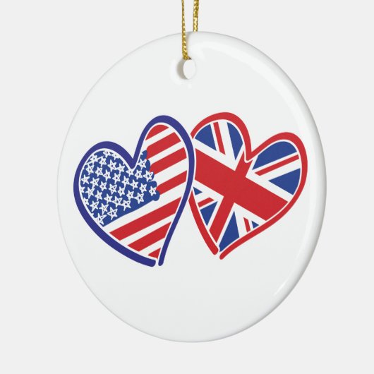 米国およびイギリスの旗のハート セラミックオーナメント (左)
