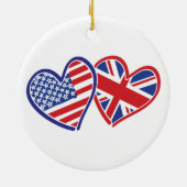 米国およびイギリスの旗のハート セラミックオーナメント (裏面)