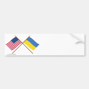 米国およびウクライナによって交差させる旗 バンパーステッカー