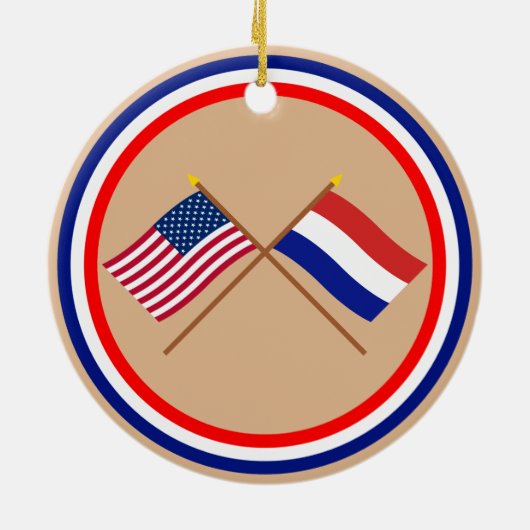 米国およびオランダによって交差させる旗 セラミックオーナメント (裏面)