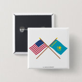 米国およびカザフスタンによって交差させる旗 缶バッジ (正面&裏面)