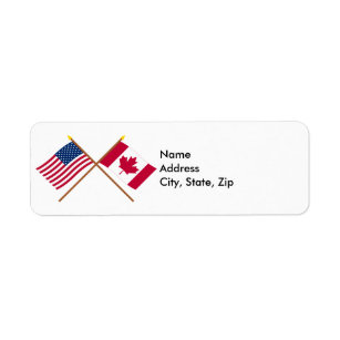 米国およびカナダによって交差させる旗 ラベル
