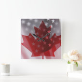 米国およびカナダの旗の時計 スクエア壁時計 (ホーム)