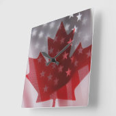 米国およびカナダの旗の時計 スクエア壁時計 (傾斜)