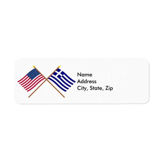 米国およびギリシャによって交差させる旗 ラベル (正面)