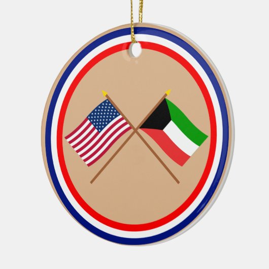 米国およびクウェートによって交差させる旗 セラミックオーナメント (左)