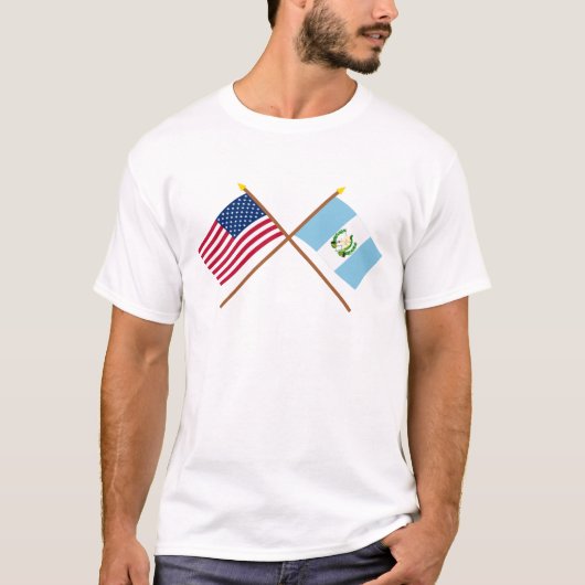 米国およびグアテマラによって交差させる旗 Tシャツ (正面)