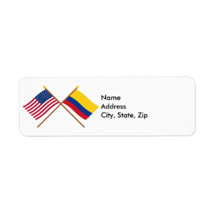 米国およびコロンビアによって交差させる旗 ラベル