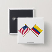 米国およびコロンビアによって交差させる旗 缶バッジ (正面&裏面)