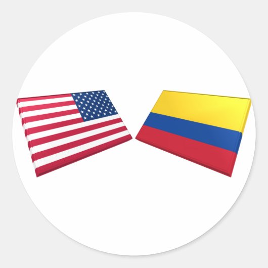 米国およびコロンビア国旗 ラウンドシール (正面)