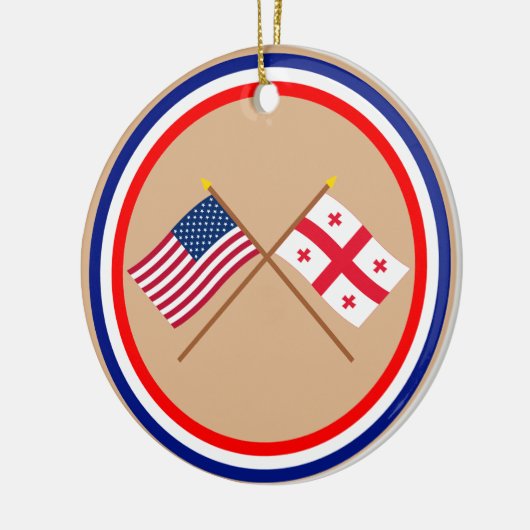 米国およびジョージアの共和国によって交差させる旗 セラミックオーナメント (左)