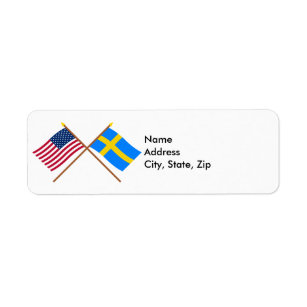 米国およびスウェーデンによって交差させる旗 ラベル