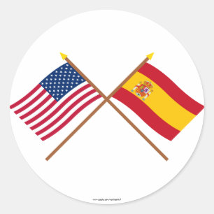 米国およびスペインによって交差させる旗 ラウンドシール