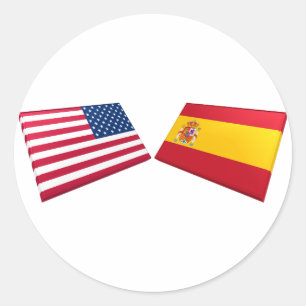 米国およびスペイン国旗 ラウンドシール