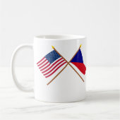 米国およびチェコスロバキア共和国の交差させた旗 コーヒーマグカップ (左)