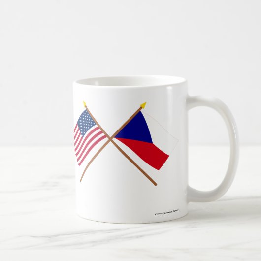 米国およびチェコスロバキア共和国の交差させた旗 コーヒーマグカップ (右)