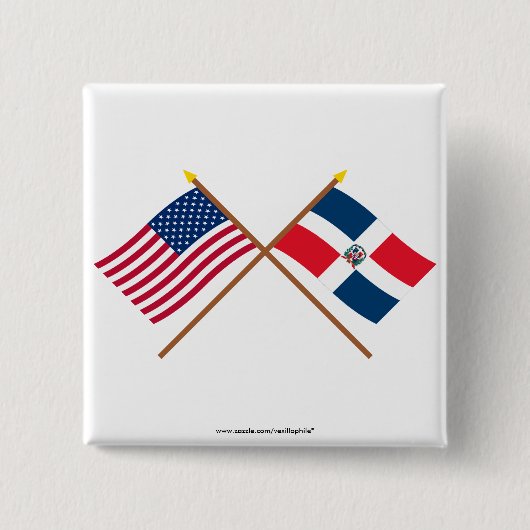 米国およびドミニカ共和国の交差させた旗 缶バッジ (正面)