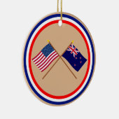 米国およびニュージーランドによって交差させる旗 セラミックオーナメント (右)